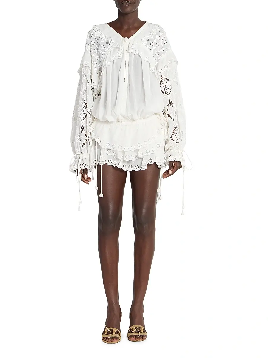 Isabel Marant Women's Nowana Eyelet Cotton-Silk Blouse - White | Thumbnail 2 Isabel Marant Women's Nowana Eyelet Cotton-Silk Blouse - White | Thumbnail 2