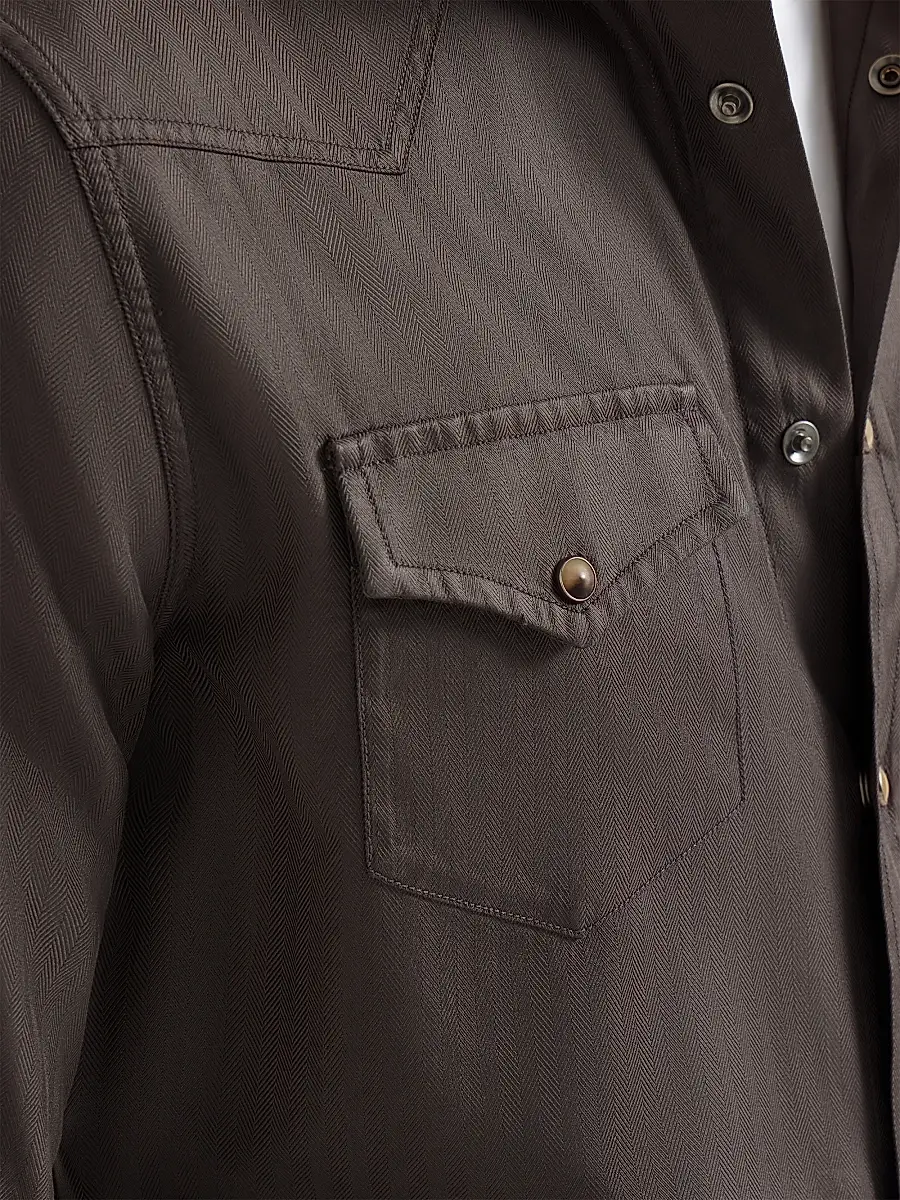Brunello Cucinelli Men's Garment Dyed Easy Fit Western Shirt in Cotton Chevron - Brown | Thumbnail 5 Brunello Cucinelli Men's Garment Dyed Easy Fit Western Shirt in Cotton Chevron - Brown | Thumbnail 5