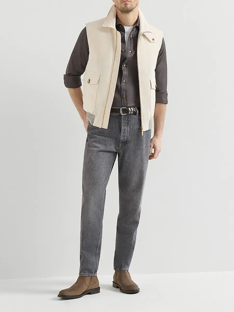Brunello Cucinelli Men's Garment Dyed Easy Fit Western Shirt in Cotton Chevron - Brown | Thumbnail 6 Brunello Cucinelli Men's Garment Dyed Easy Fit Western Shirt in Cotton Chevron - Brown | Thumbnail 6