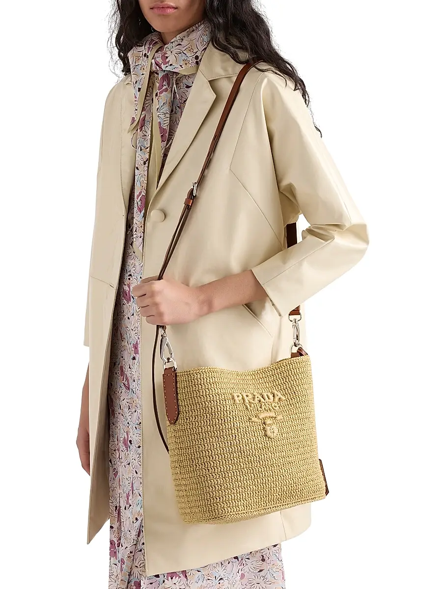 Prada Women's Small Crochet and Leather Bucket Bag | Thumbnail 3 Prada Women's Small Crochet and Leather Bucket Bag | Thumbnail 3