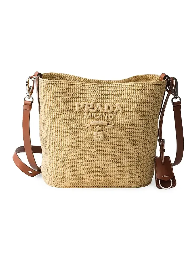Women's Small Crochet and Leather Bucket Bag
