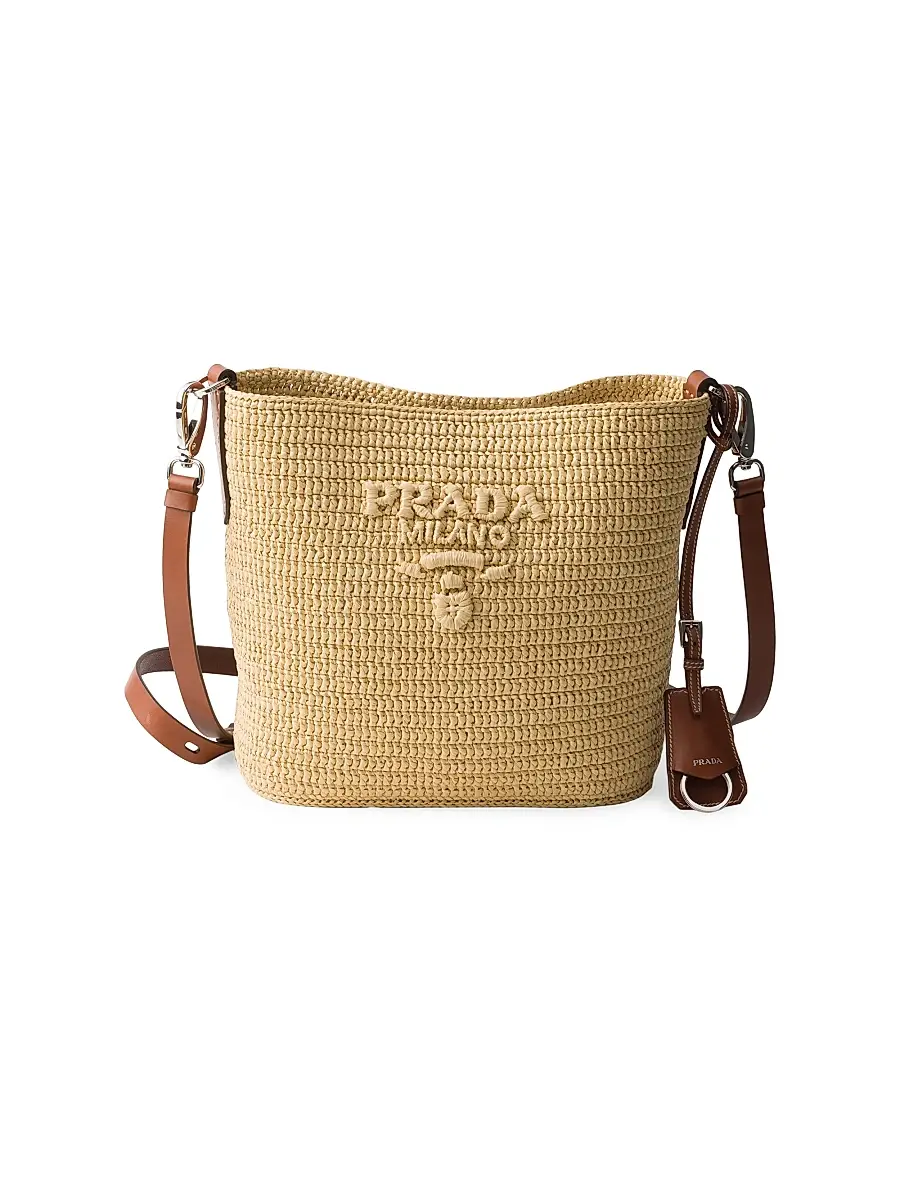 Prada Women's Small Crochet and Leather Bucket Bag | Image 1 Prada Women's Small Crochet and Leather Bucket Bag | Image 1