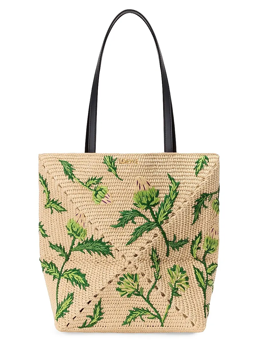 Women's x Paula's Ibiza Puzzle Fold Medium Botanical Raffia Tote Bag