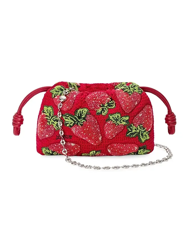 Women's x Paula's Ibiza Flamenco Mini Strawberry-Beaded Purse
