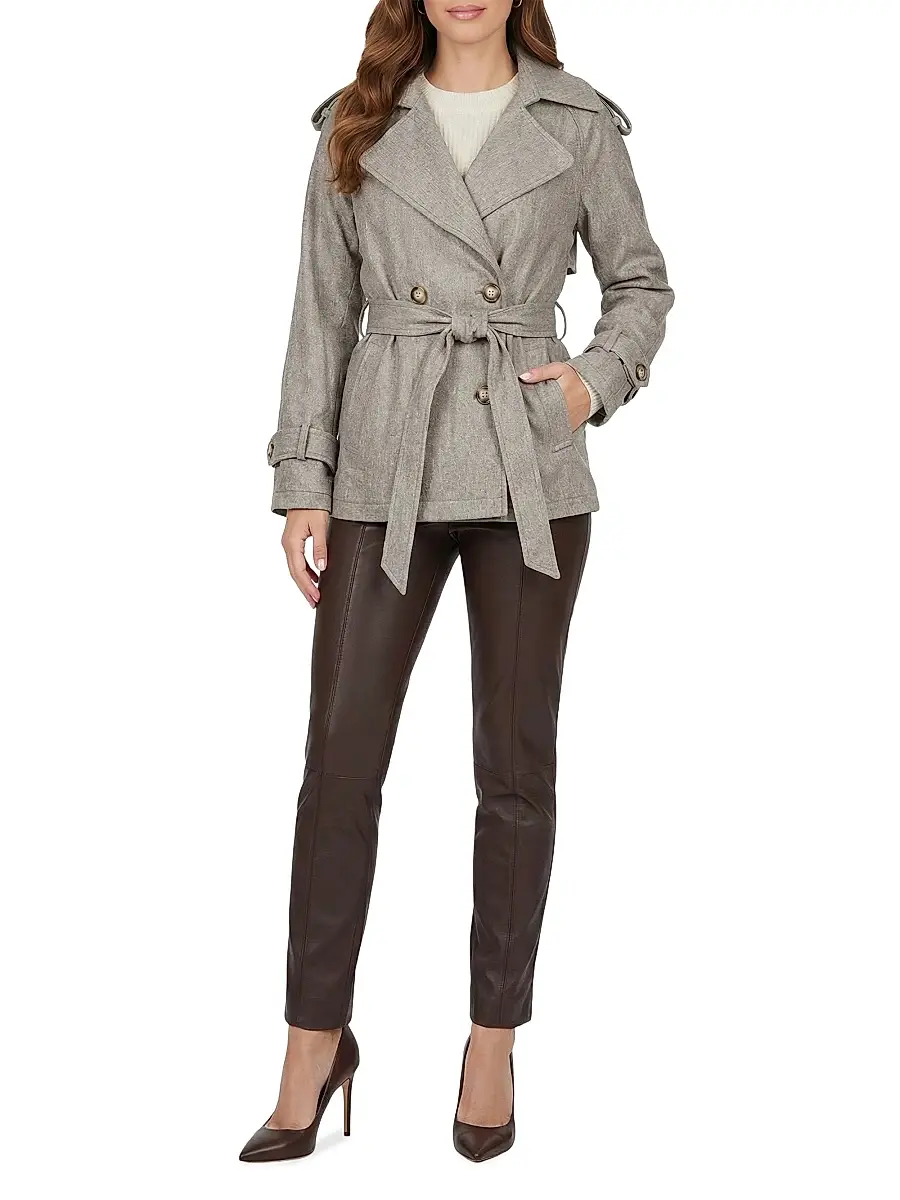 Gorski Women's Belted Trench Jacket Crafted with Vitale Barberis Wool | Thumbnail 2