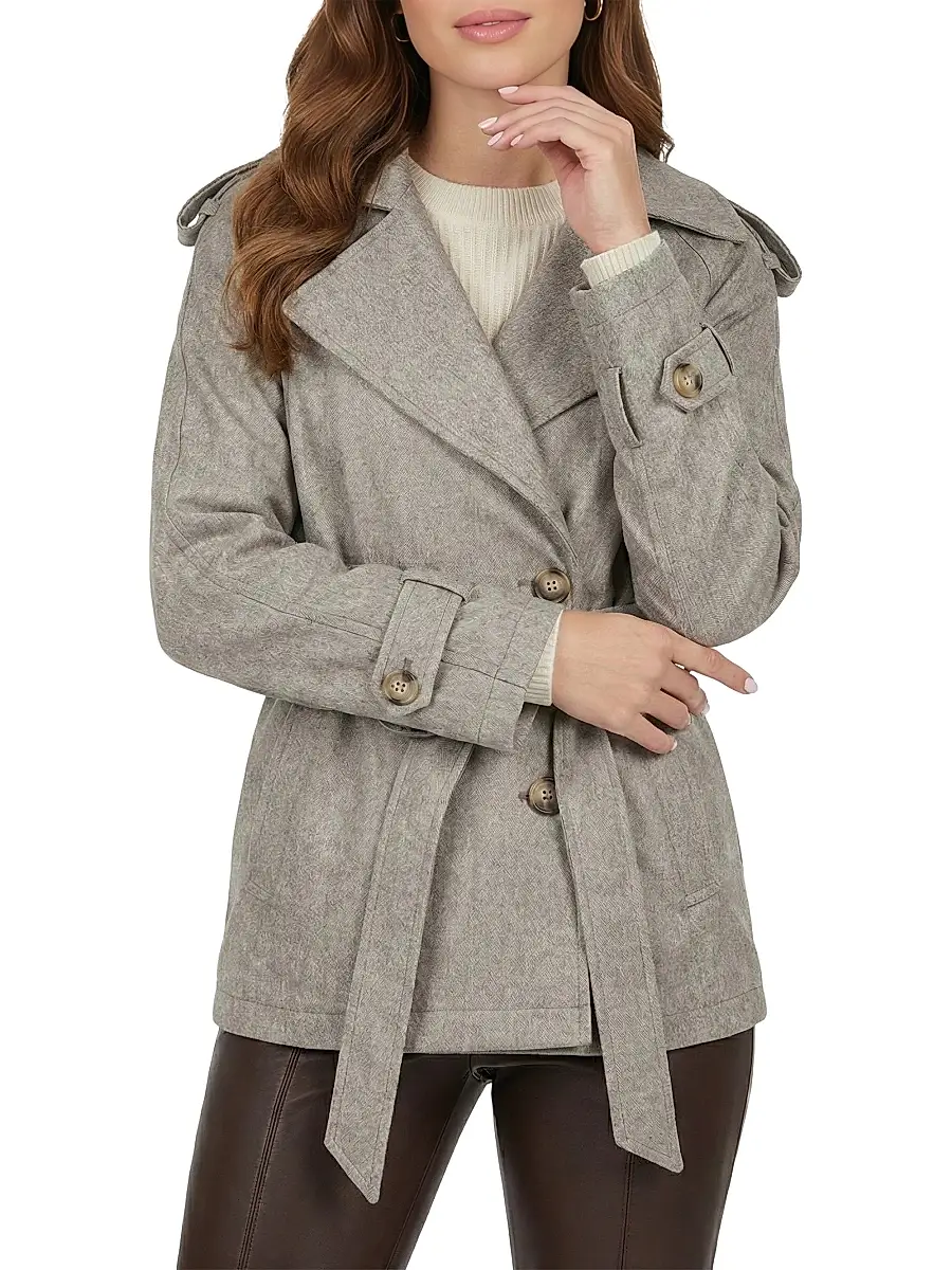 Gorski Women's Belted Trench Jacket Crafted with Vitale Barberis Wool | Thumbnail 3