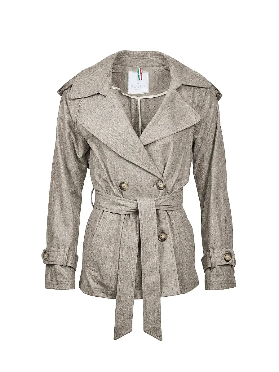 Gorski Women's Belted Trench Jacket Crafted with Vitale Barberis Wool - Tortora - Size Large | Image 1 Gorski Women's Belted Trench Jacket Crafted with Vitale Barberis Wool - Tortora - Size Large | Image 1