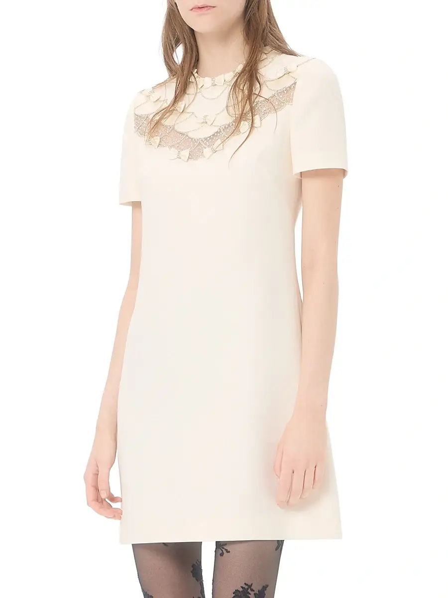 Valentino Women's Embroidered Crepe Couture Short Dress | Thumbnail 2 Valentino Women's Embroidered Crepe Couture Short Dress | Thumbnail 2