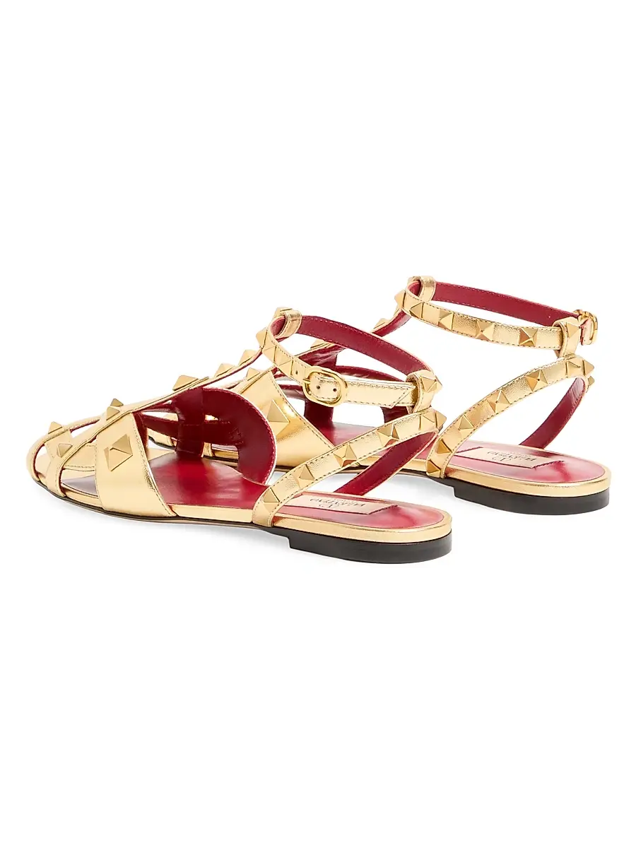 Valentino Women's Studdy Sandals in Laminated Nappa - Antique Brass | Thumbnail 3 Valentino Women's Studdy Sandals in Laminated Nappa - Antique Brass | Thumbnail 3