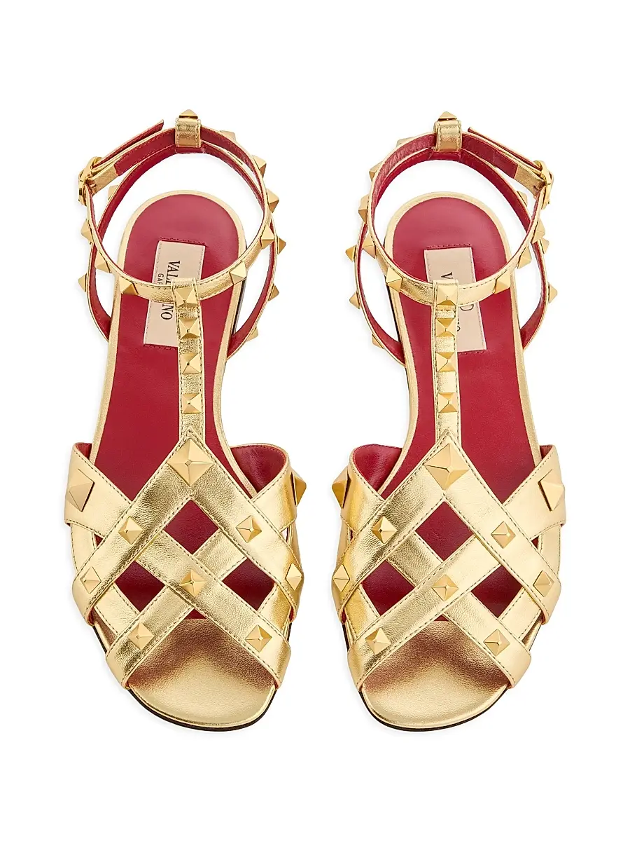 Valentino Women's Studdy Sandals in Laminated Nappa - Antique Brass | Thumbnail 4 Valentino Women's Studdy Sandals in Laminated Nappa - Antique Brass | Thumbnail 4
