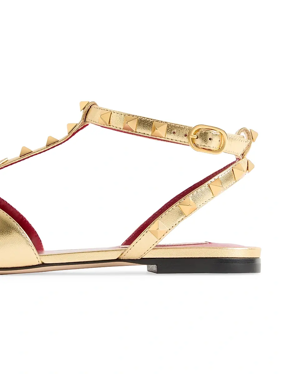 Valentino Women's Studdy Sandals in Laminated Nappa - Antique Brass | Thumbnail 6 Valentino Women's Studdy Sandals in Laminated Nappa - Antique Brass | Thumbnail 6