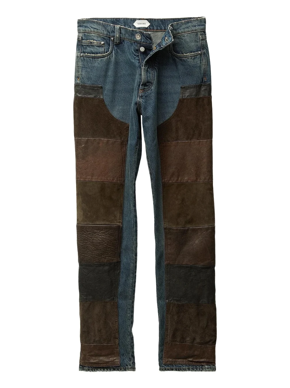Versace Women's Patchwork Straight-Leg Leather Jeans