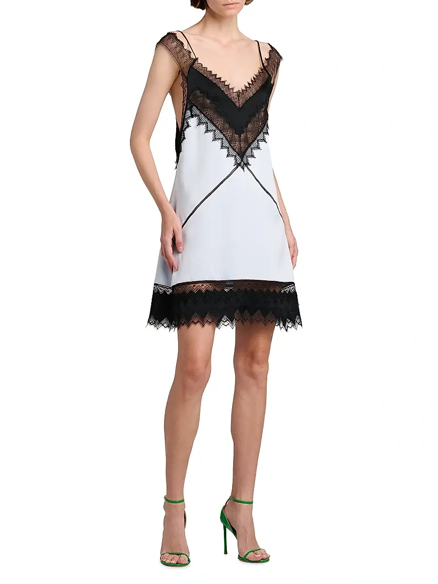 Tom Ford Women's Lace-Trim Mixed-Media Minidress | Thumbnail 2