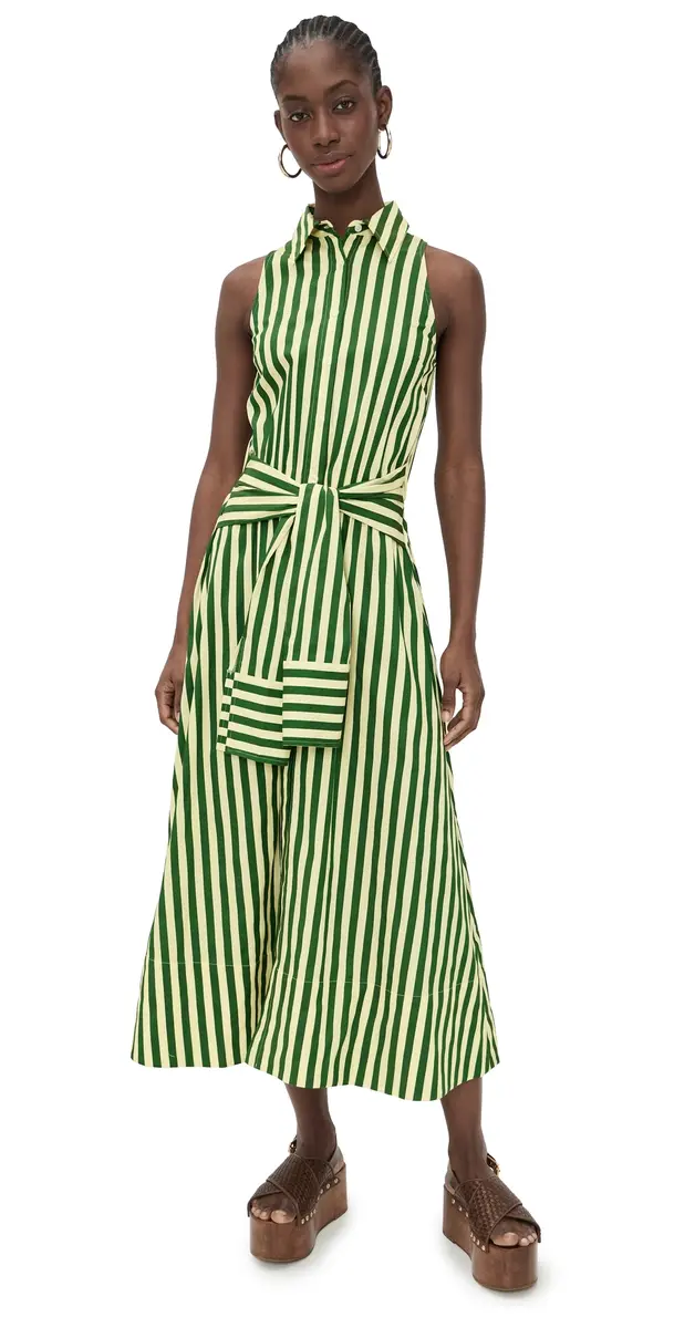 SIMONMILLER Inna Sleeveless Poplin Dress Gummy Green/Ecru | Image 1 SIMONMILLER Inna Sleeveless Poplin Dress Gummy Green/Ecru | Image 1