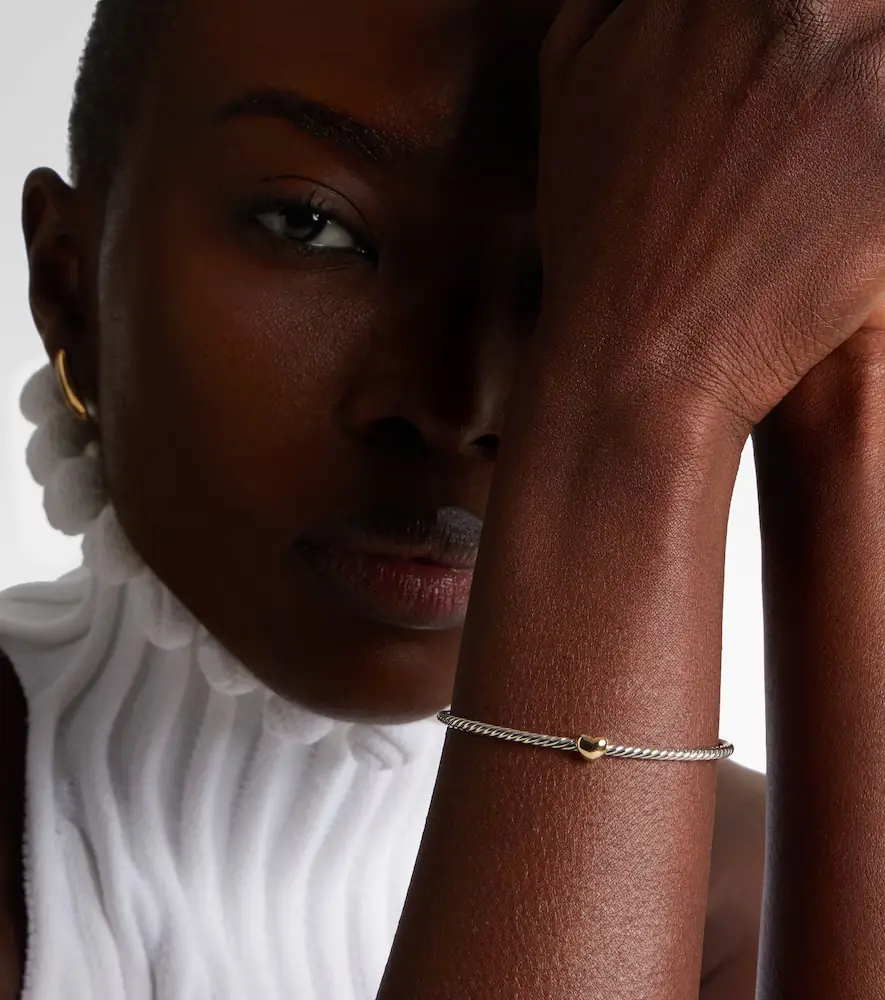David Yurman Micro Cable Flex Heart Station 14kt gold and 925 sterling silver bracelet | Thumbnail 3