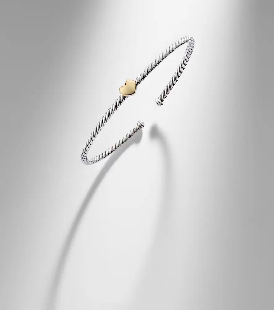 David Yurman Micro Cable Flex Heart Station 14kt gold and 925 sterling silver bracelet | Thumbnail 5