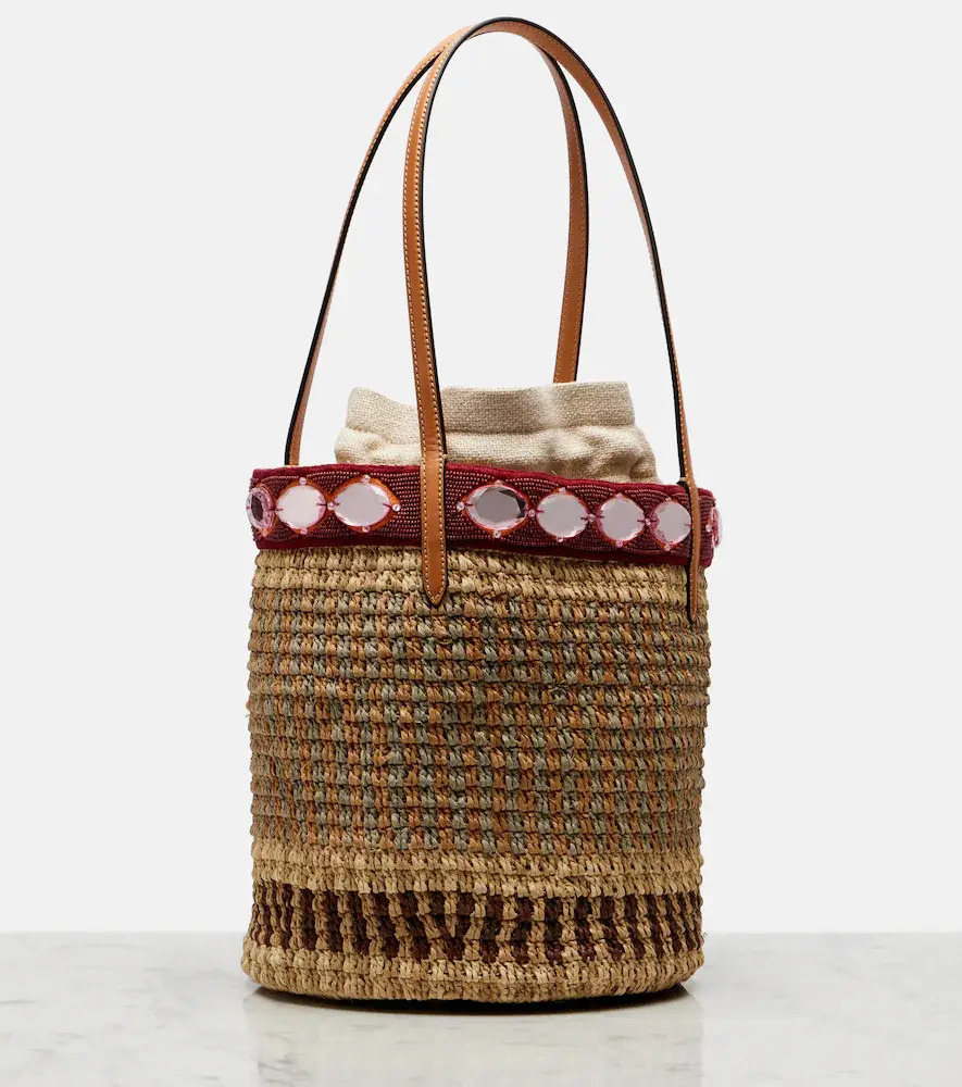 Valentino Garavani VLogo Large embellished raffia bucket bag | Thumbnail 2 Valentino Garavani VLogo Large embellished raffia bucket bag | Thumbnail 2