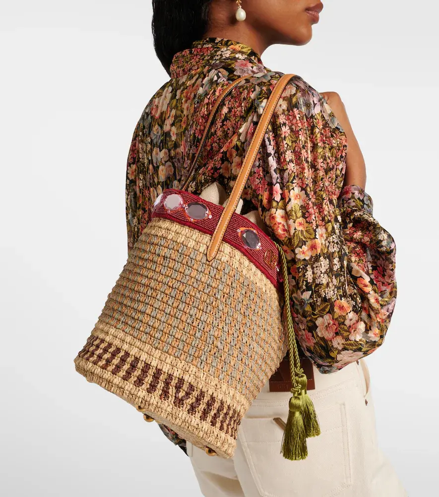 Valentino Garavani VLogo Large embellished raffia bucket bag | Thumbnail 6 Valentino Garavani VLogo Large embellished raffia bucket bag | Thumbnail 6