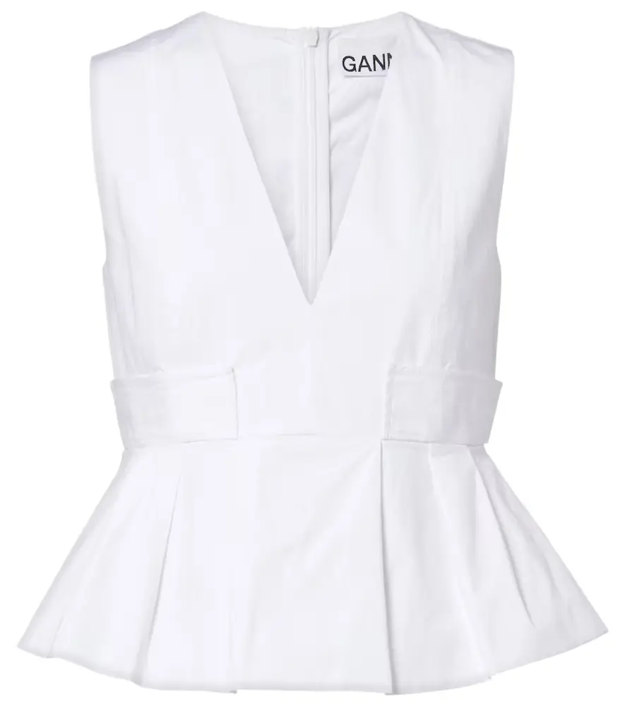 Ganni Peplum cotton-blend poplin top
