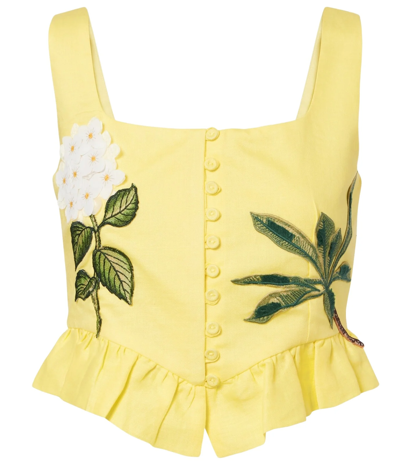 Eslabón floral-appliqué linen crop top