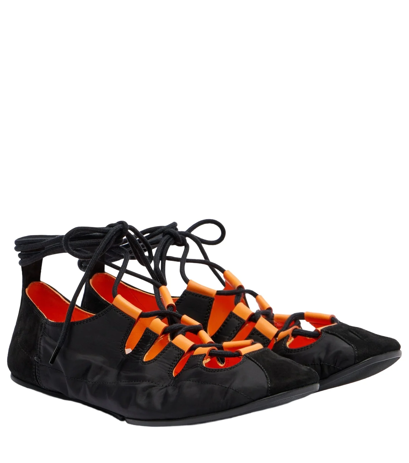 Alaïa Alaïa Suede-trimmed lace-up ballet flats
