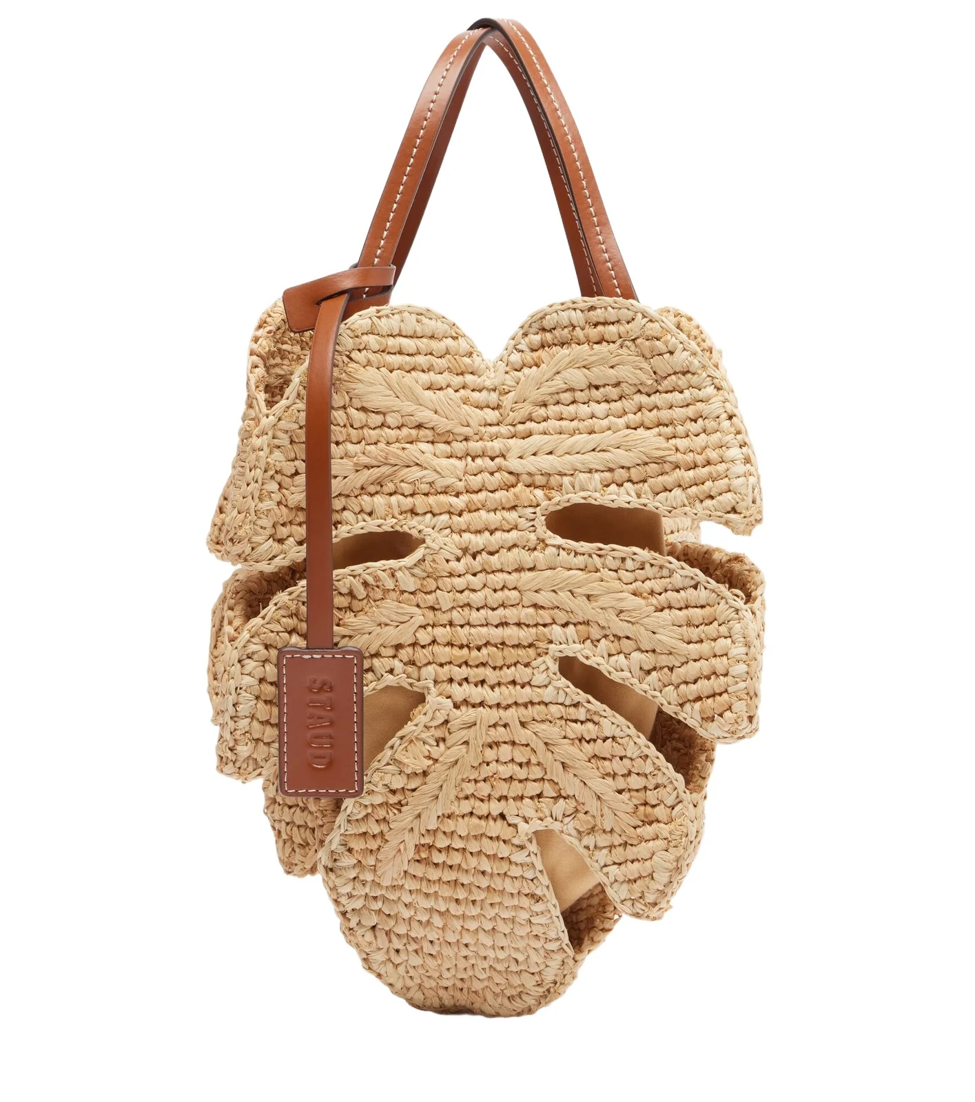 Palm leather-trimmed raffia top-handle bag Palm leather-trimmed raffia top-handle bag
