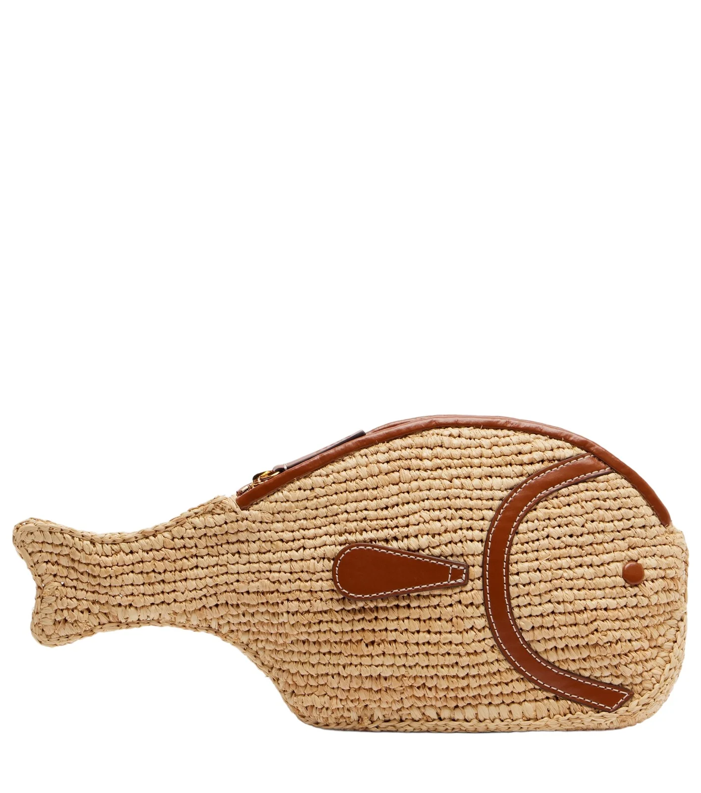 Pesce leather-trimmed raffia clutch Pesce leather-trimmed raffia clutch