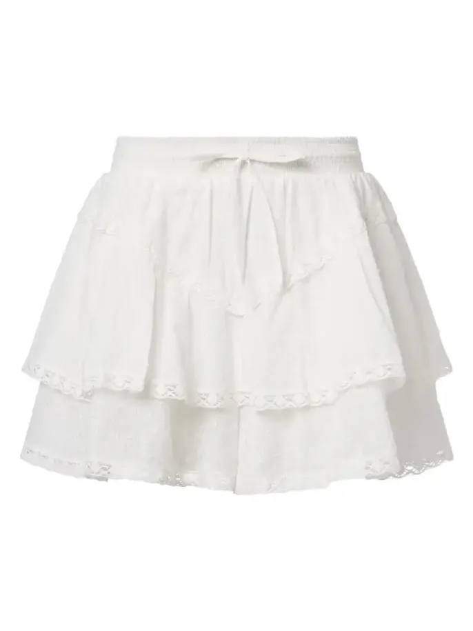 Thia embroidered tiered cotton shorts