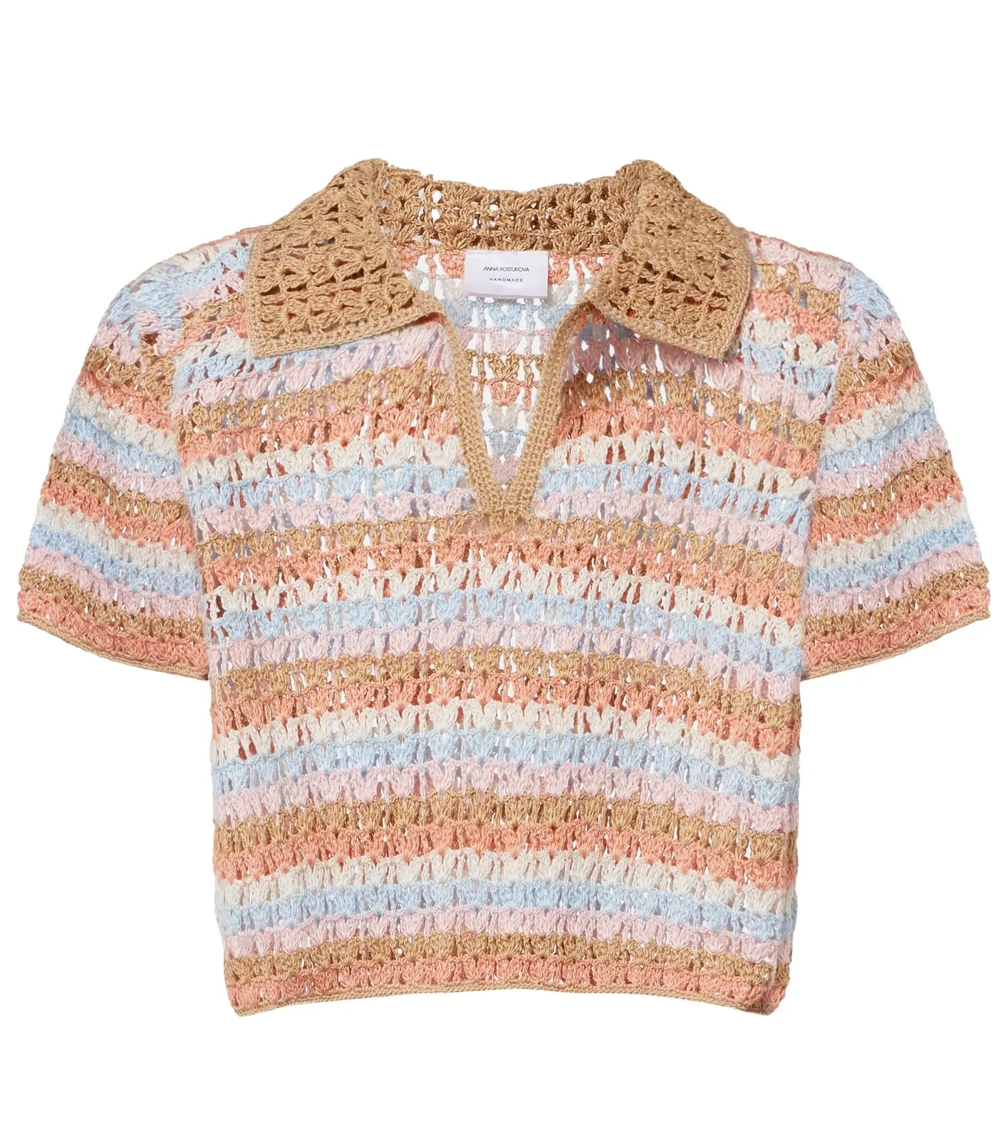 Crochet striped cotton polo shirt Crochet striped cotton polo shirt