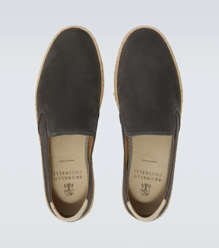 Brunello Cucinelli Jute-trimmed suede slip-on shoes | Thumbnail 4