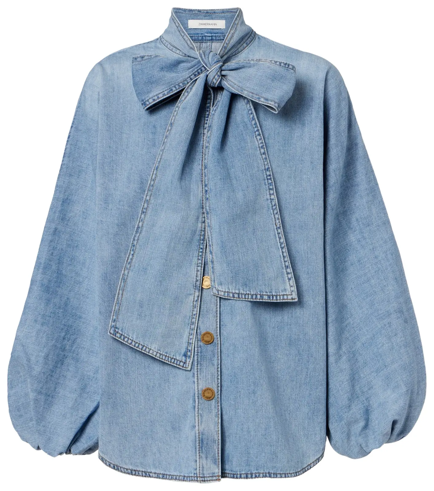 Indra tie-neck denim blouse