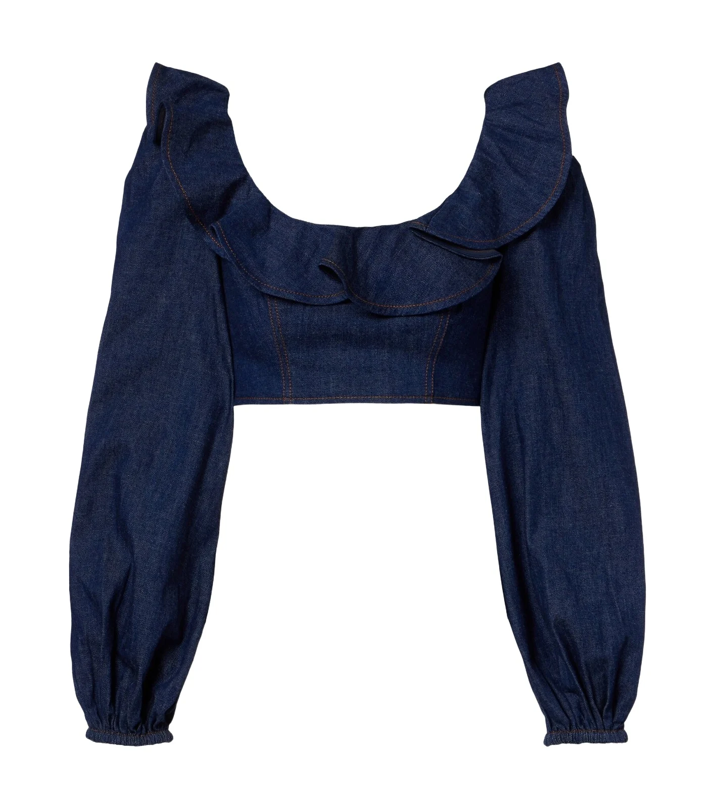Zimmermann Aster ruffled denim crop top