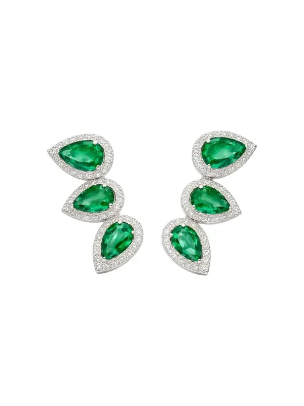 2.67ct Diamond Emerald 14K Gold Climber Earrings