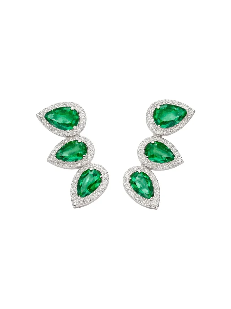2.67ct Diamond Emerald 14K Gold Climber Earrings 2.67ct Diamond Emerald 14K Gold Climber Earrings