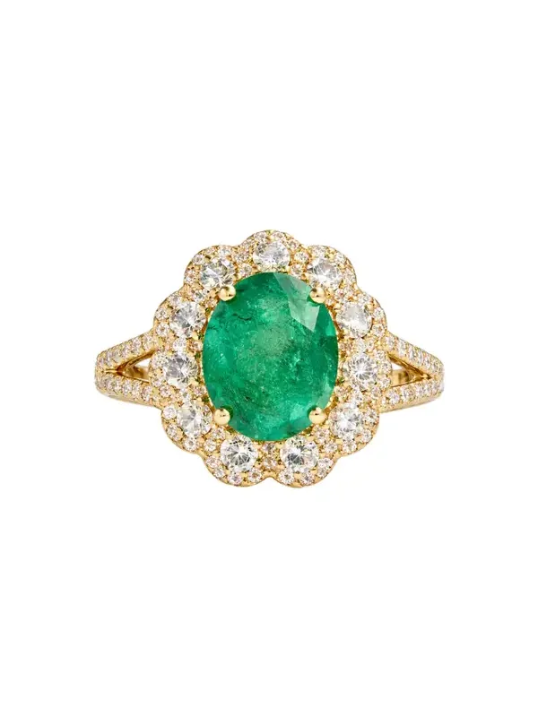 3.2ct Diamond Emerald 14K Gold Halo Ring 3.2ct Diamond Emerald 14K Gold Halo Ring