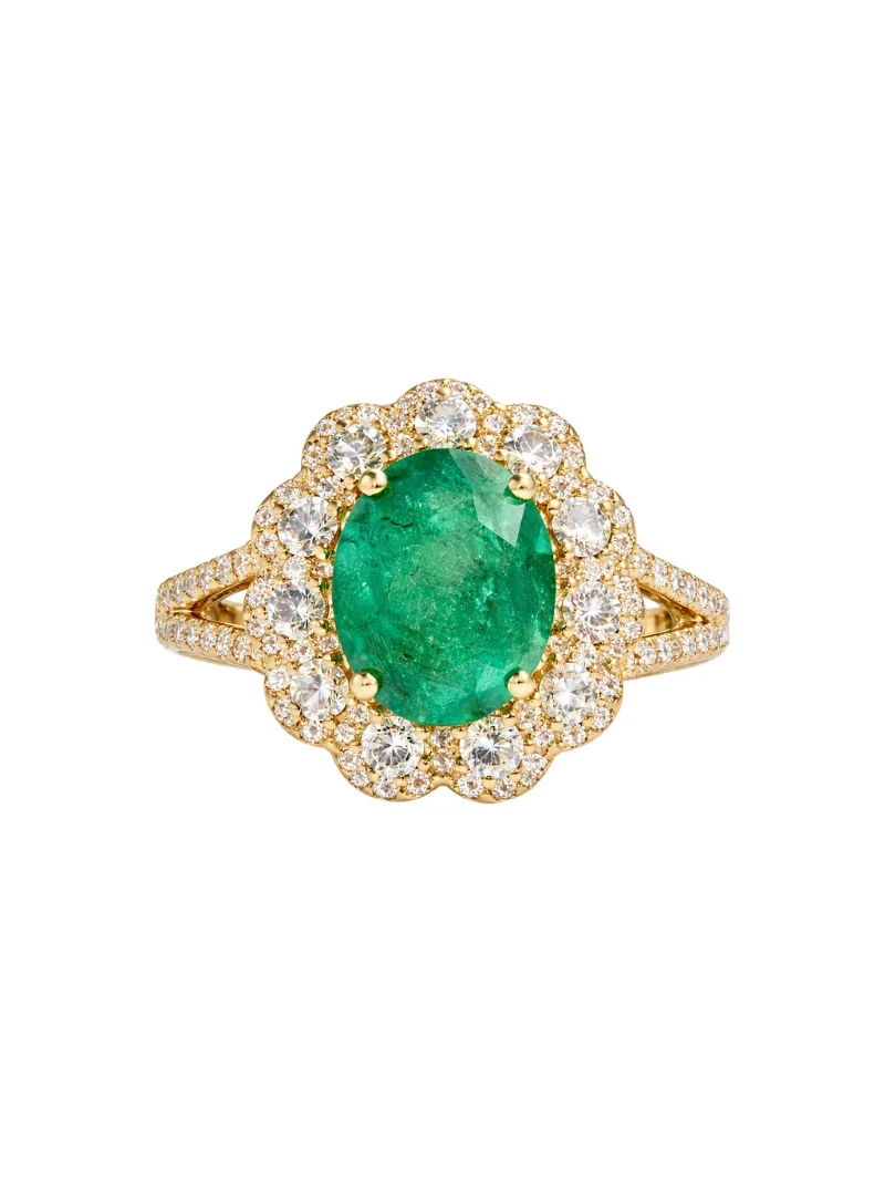 3.2ct Diamond Emerald 14K Gold Halo Ring 3.2ct Diamond Emerald 14K Gold Halo Ring