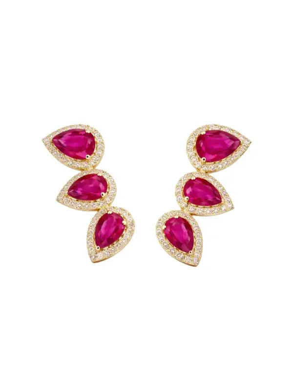 3.71ct Diamond Ruby 14K Gold Climber Earrings