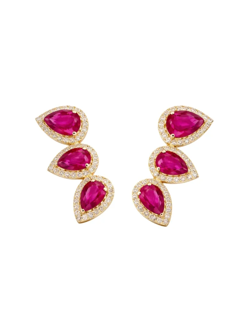 3.71ct Diamond Ruby 14K Gold Climber Earrings 3.71ct Diamond Ruby 14K Gold Climber Earrings