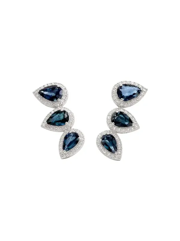 3.99ct Sapphire Diamonds 14K Gold Climber Earrings 3.99ct Sapphire Diamonds 14K Gold Climber Earrings