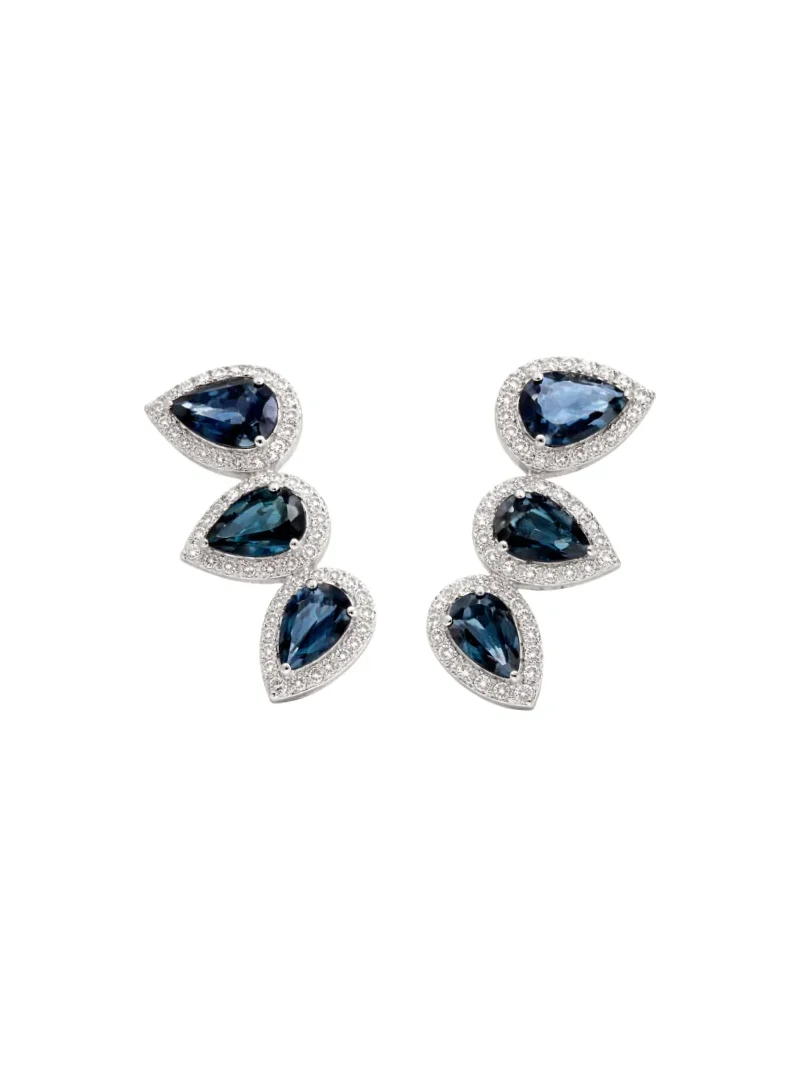 3.99ct Sapphire Diamonds 14K Gold Climber Earrings