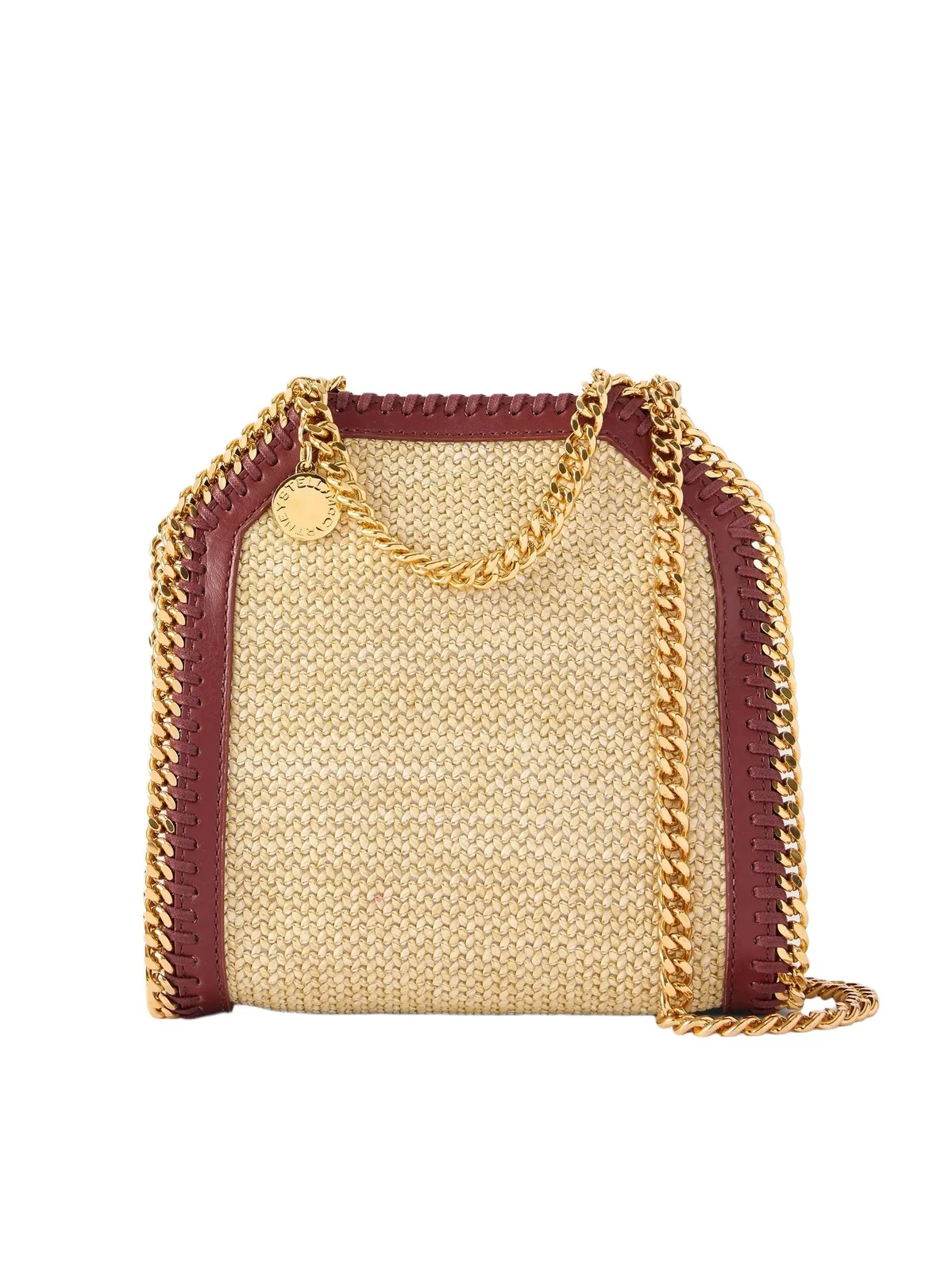 The Falabella Tiny Vegetarian Material-trimmed Raffia Shoulder Bag The Falabella Tiny Vegetarian Material-trimmed Raffia Shoulder Bag