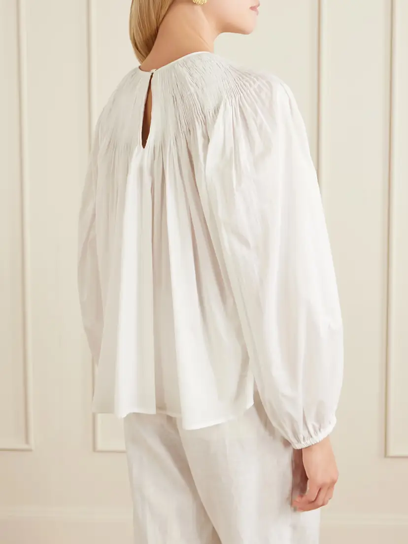 Polo Ralph Lauren Ruched Cotton-poplin Blouse | Thumbnail 4