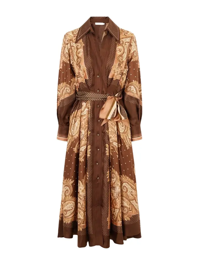 Zimmermann Luna Belted Printed Silk-twill Midi Dress | Image 1 Zimmermann Luna Belted Printed Silk-twill Midi Dress | Image 1