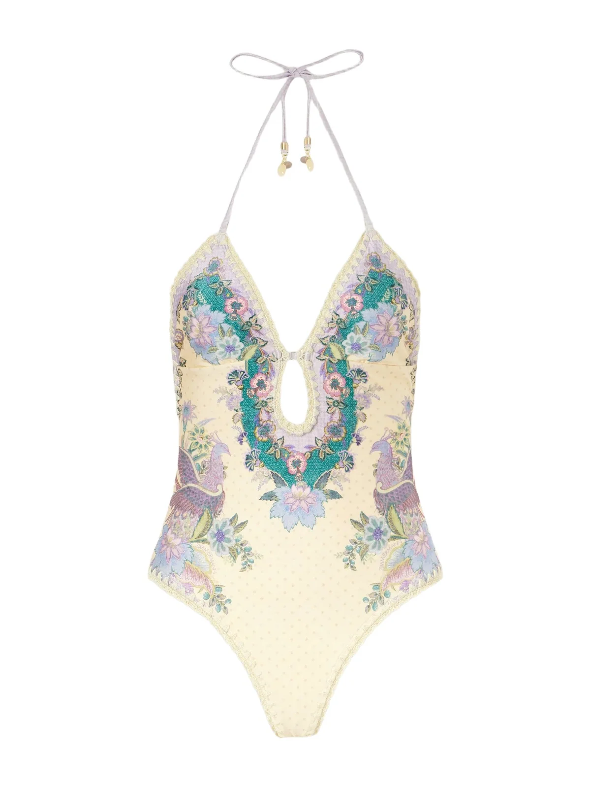 Zimmermann Indra Floral-print Crochet-knit Trimmed Swimsuit
