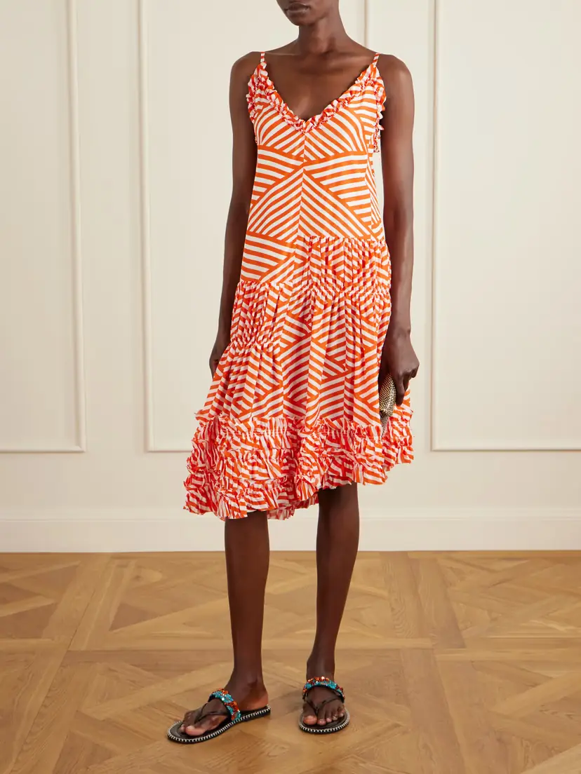Dries Van Noten Demi Ruffled Asymmetric Striped Cotton Midi Dress | Thumbnail 2