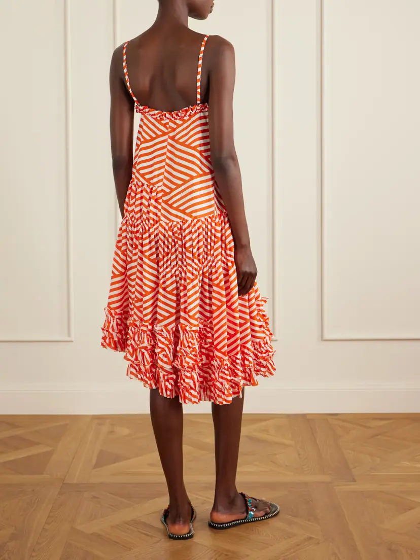 Dries Van Noten Demi Ruffled Asymmetric Striped Cotton Midi Dress | Thumbnail 3