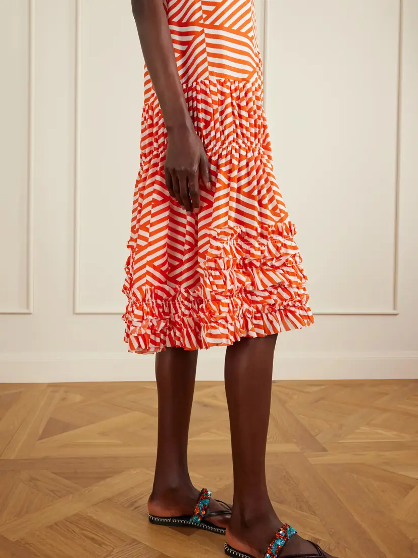 Dries Van Noten Demi Ruffled Asymmetric Striped Cotton Midi Dress | Thumbnail 4