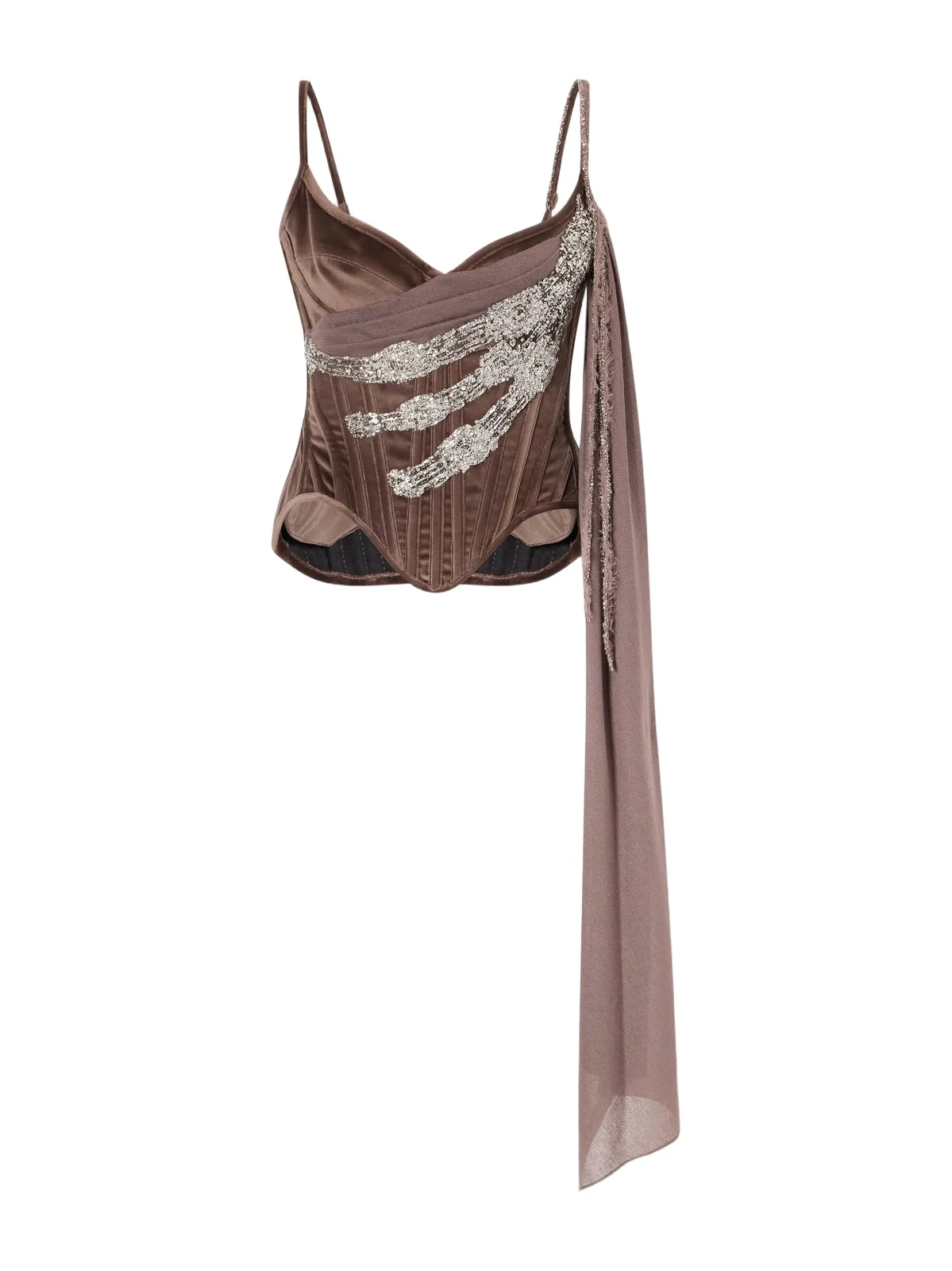 Tie-detailed Embellished Cotton-blend Velvet Corset Top Tie-detailed Embellished Cotton-blend Velvet Corset Top