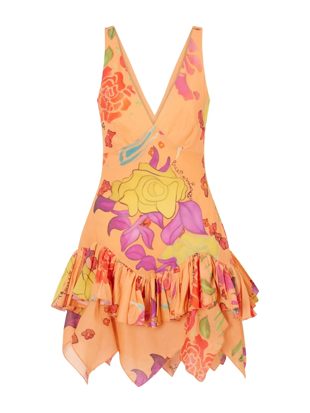 Guava Flores Ruffled Printed Cotton-voile Mini Dress Guava Flores Ruffled Printed Cotton-voile Mini Dress