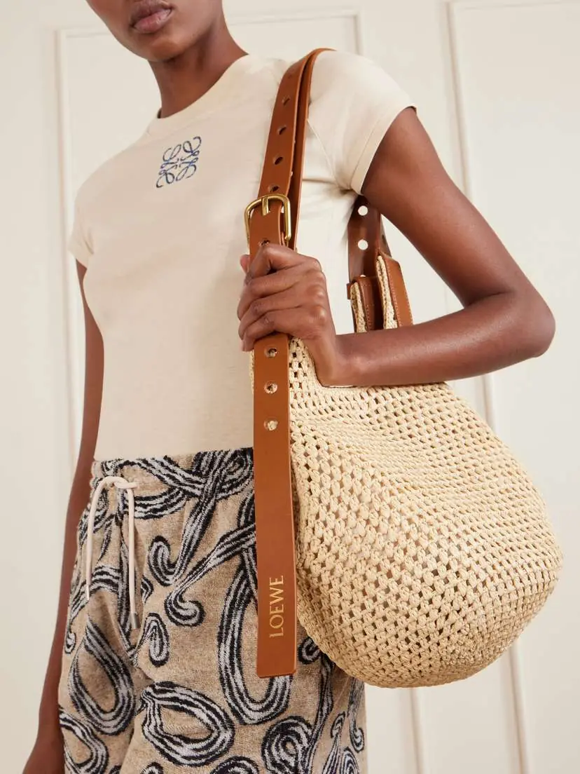 Loewe + Paula's Ibiza The Punch Hole Leather-trimmed Raffia Shoulder Bag | Thumbnail 3